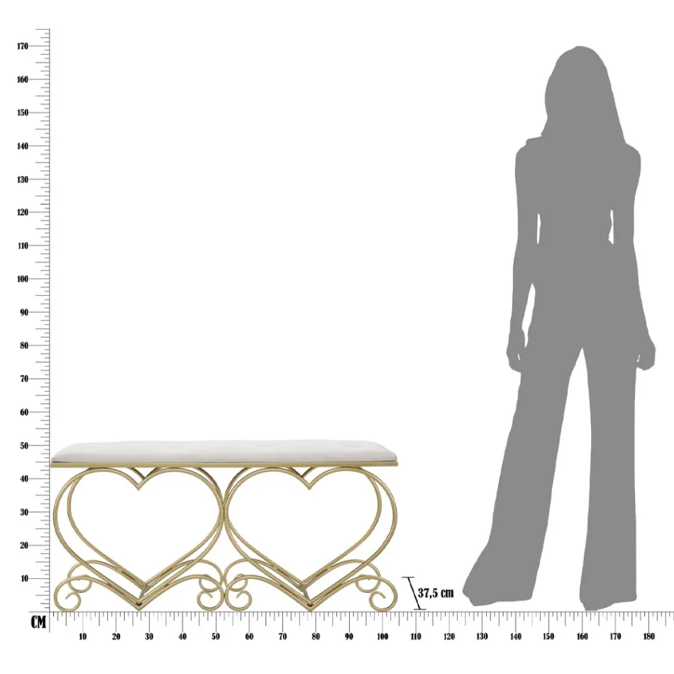Banco em Ferro Dourado com Assento Acolchoado e Forro em Tecido - Alchimia Viadurini