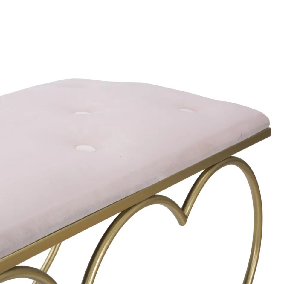 Banco em Ferro Dourado com Assento Acolchoado e Forro em Tecido - Alchimia Viadurini