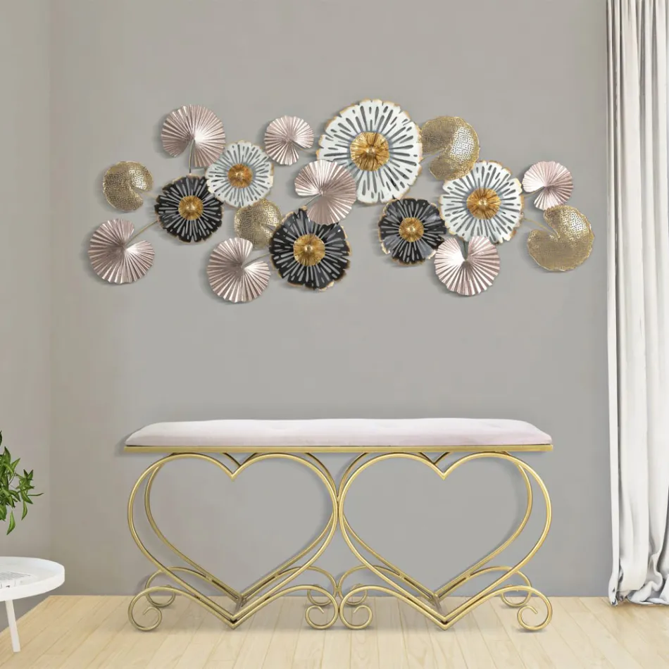 Banco em Ferro Dourado com Assento Acolchoado e Forro em Tecido - Alchimia Viadurini