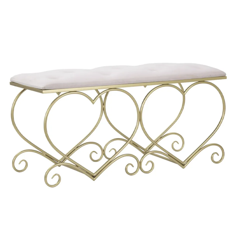 Banco de Ferro Dourado com Assento Acolchoado Coberto de Tecido - Alchimia Viadurini