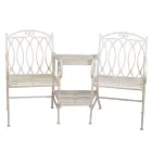 Banco de 2 lugares com mesa de metal e suporte para guarda-chuva - Cola Viadurini