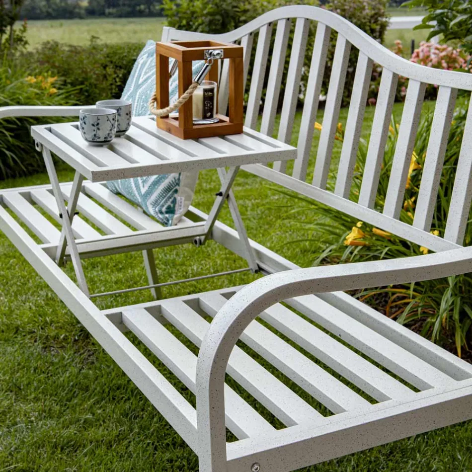 Banco de exterior em metal com mesa retrátil - Graffetta Viadurini