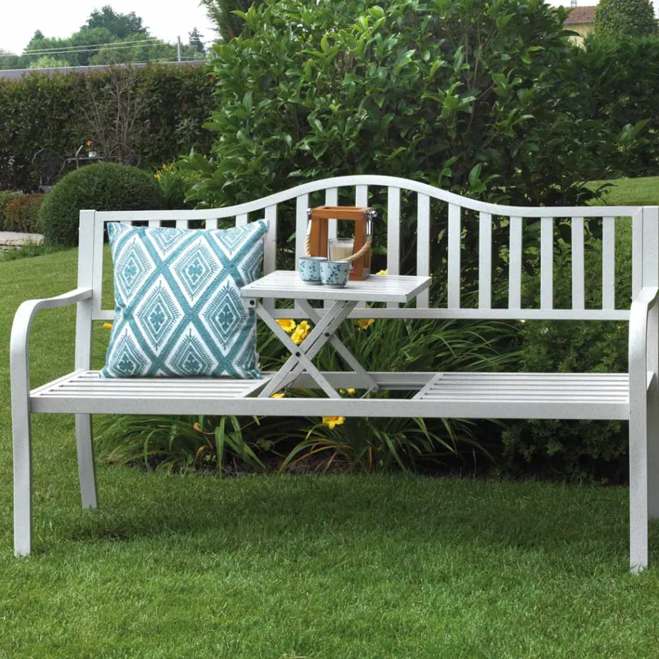 Banco de exterior em metal com mesa retrátil - Graffetta Viadurini