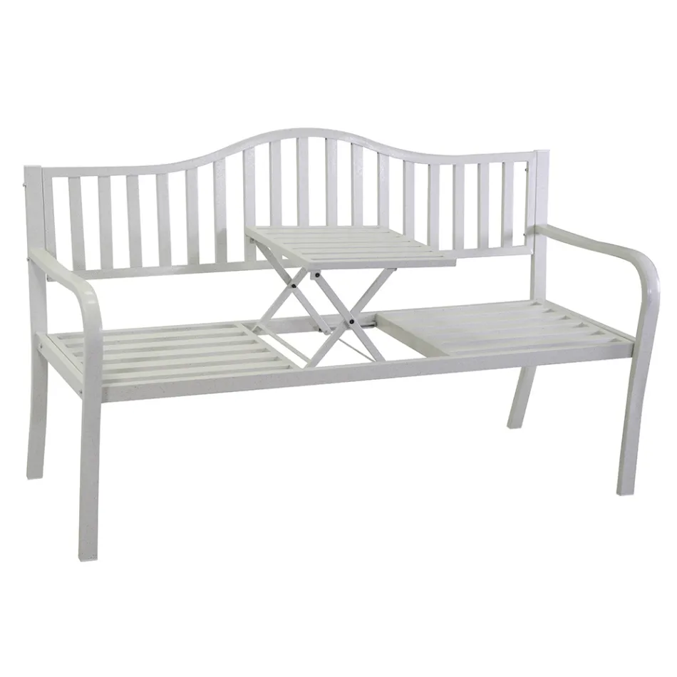 Banco de exterior em metal com mesa retrátil - Graffetta Viadurini