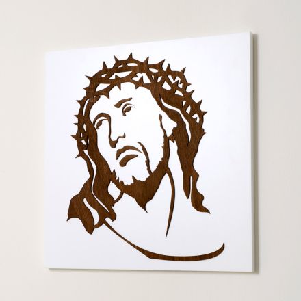 Painel branco representando a face de Cristo feito na Itália - Akari Viadurini