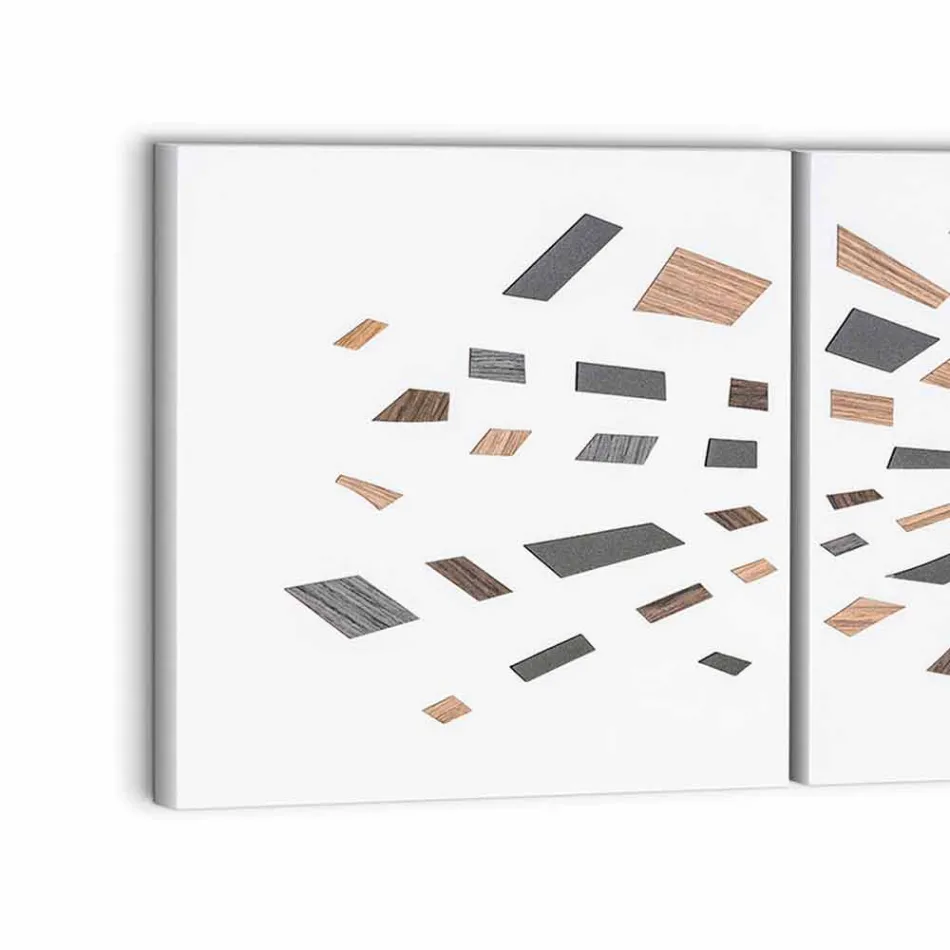 Painel Decorativo de Parede em Tela com Inserções de Madeira Made in Italy - Beatris Viadurini