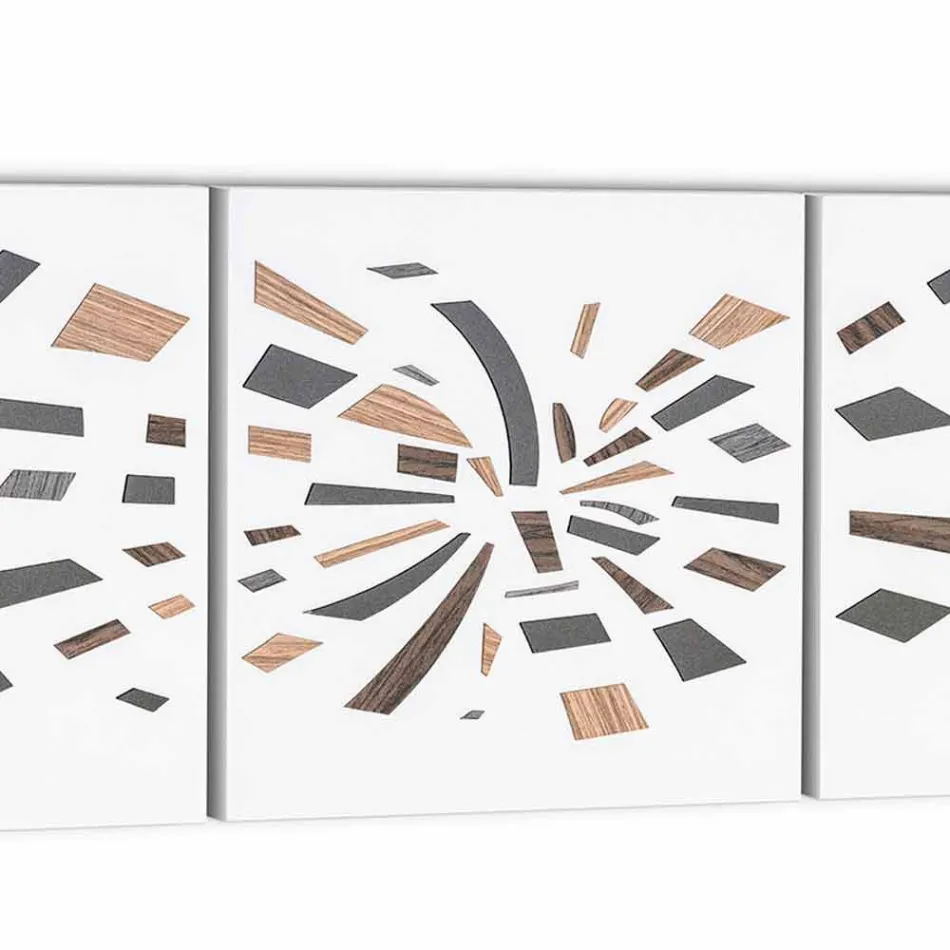 Painel Decorativo de Parede em Tela com Inserções de Madeira Made in Italy - Beatris Viadurini