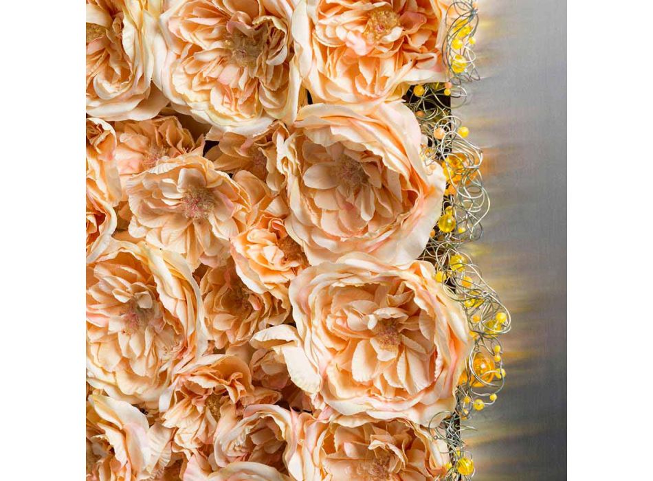 Painel Decorativo de Parede em Metal e Rosas Artificiais Made in Italy - Rosetta Viadurini
