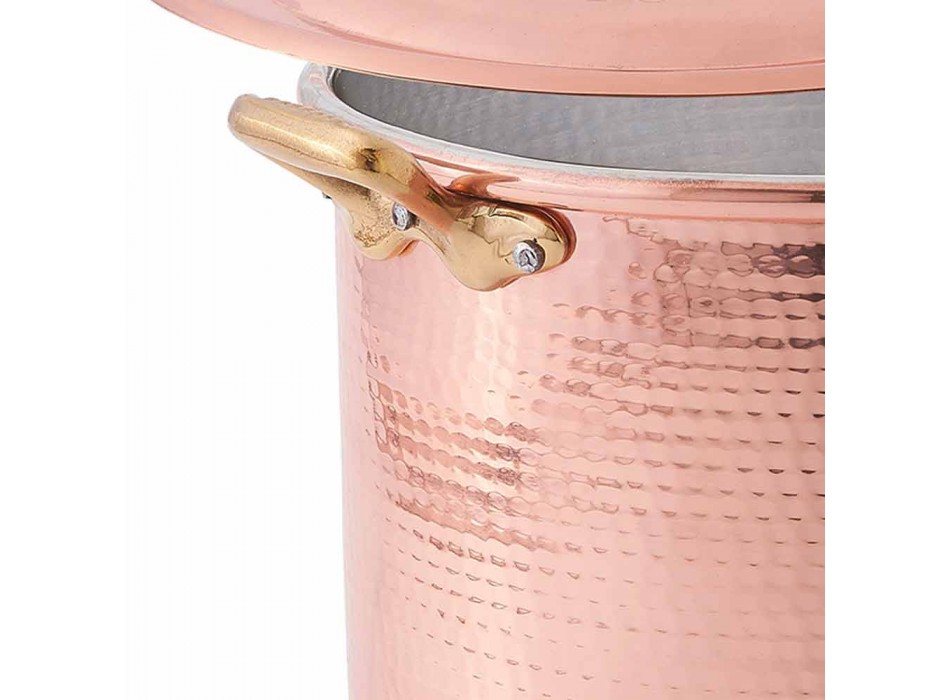 Panela alta em cobre estanhado à mão com alças e tampa de 20 cm - Mariarita Viadurini