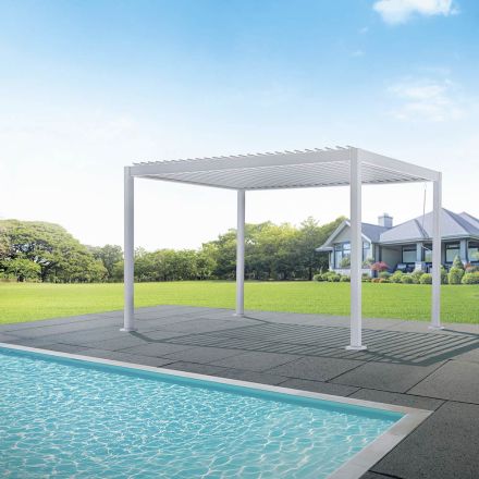 Pérgola de alumínio branco com teto ajustável - Vita Viadurini