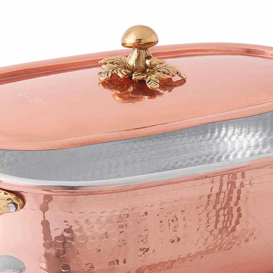 Pote de Peixe em Cobre Estanhado Italiano Feito à Mão com Tampa 44 cm - Mariapia Viadurini