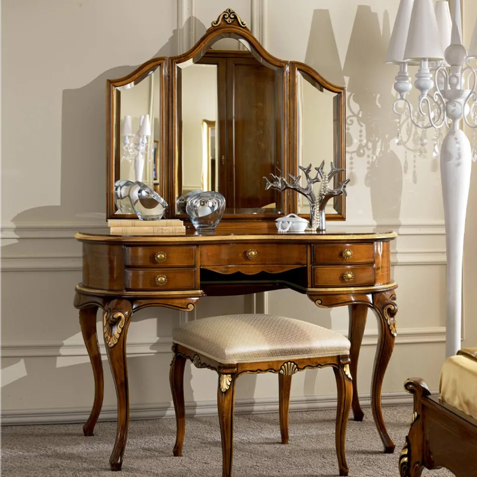 Pente de maquiagem de madeira clássico com espelho feito na Itália - Cambrige Viadurini