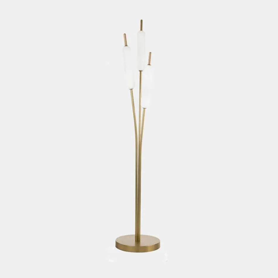Candeeiro de pé com 3 luzes em latão e vidro com design elegante e moderno - Typha by Il Fanale Viadurini