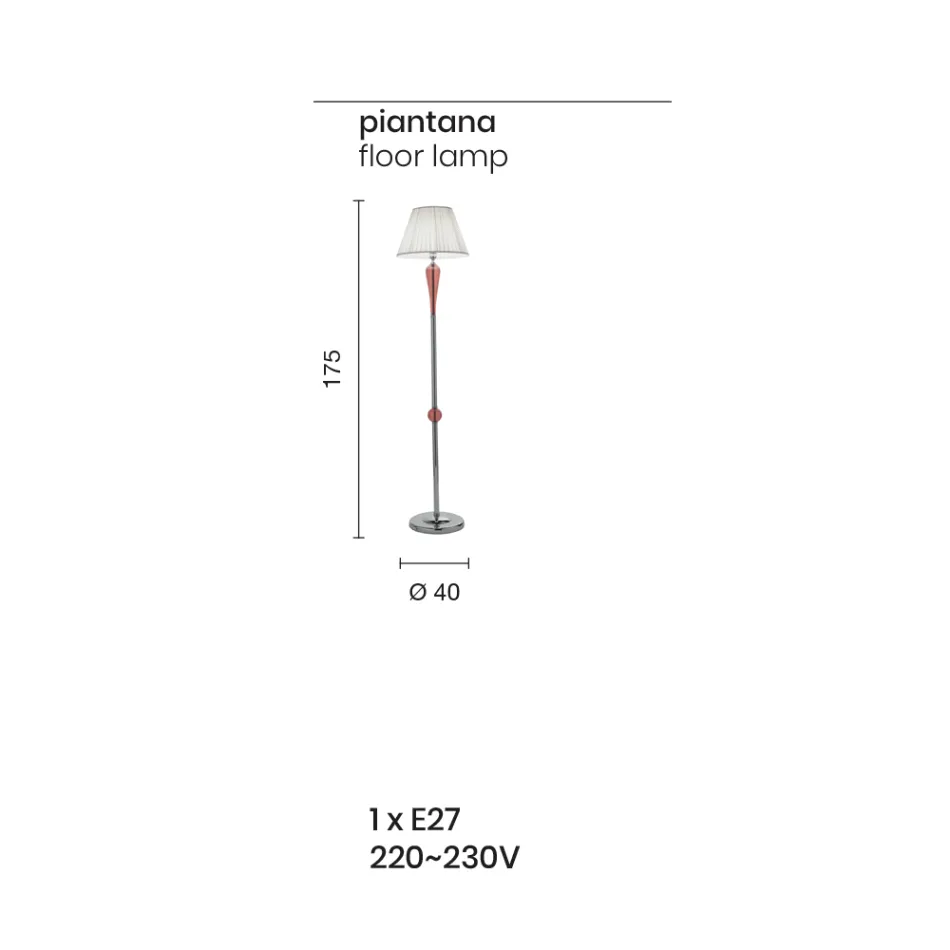 Candeeiro de pé clássico italiano feito à mão em vidro e metal com abajur - Oliver Viadurini