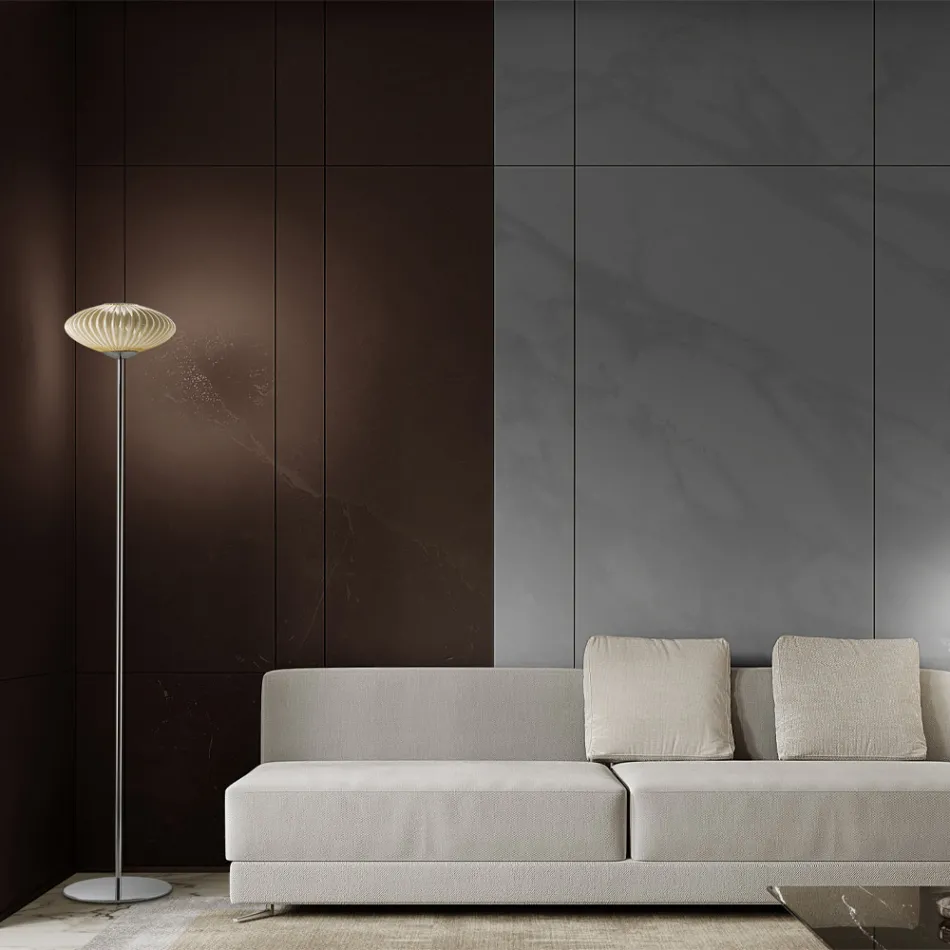 Candeeiro de pé de vidro veneziano com nervuras e soprado à mão - Dafne Viadurini