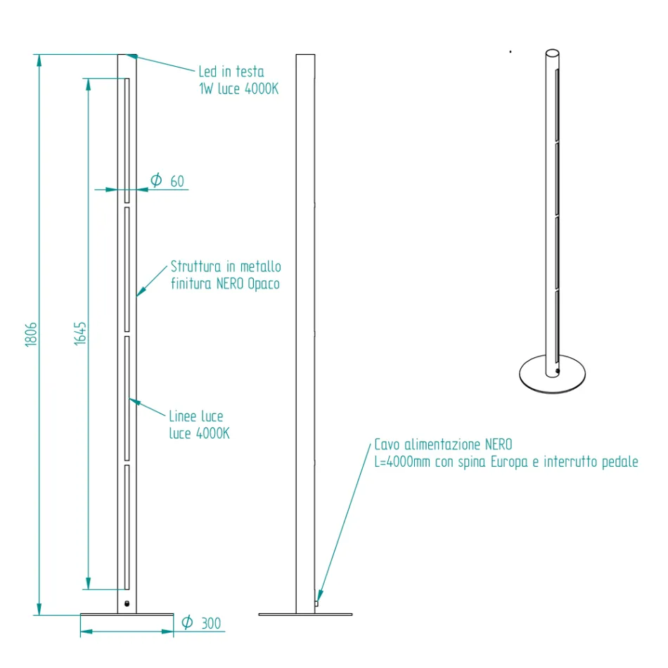 Candeeiro de pé moderno em metal com iluminação dupla fabricado na Itália - romano Viadurini