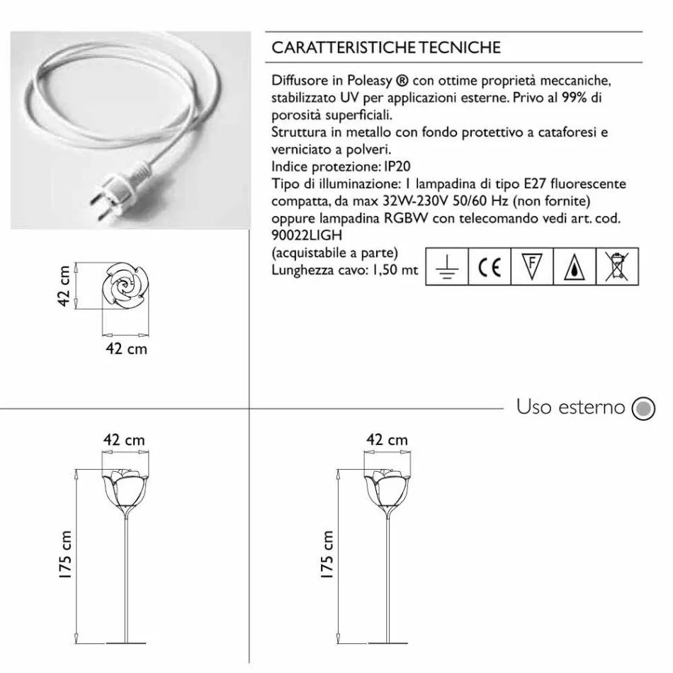 Candeeiro de pé exterior com design moderno em forma de rosa - Baby Love da Myyour Viadurini