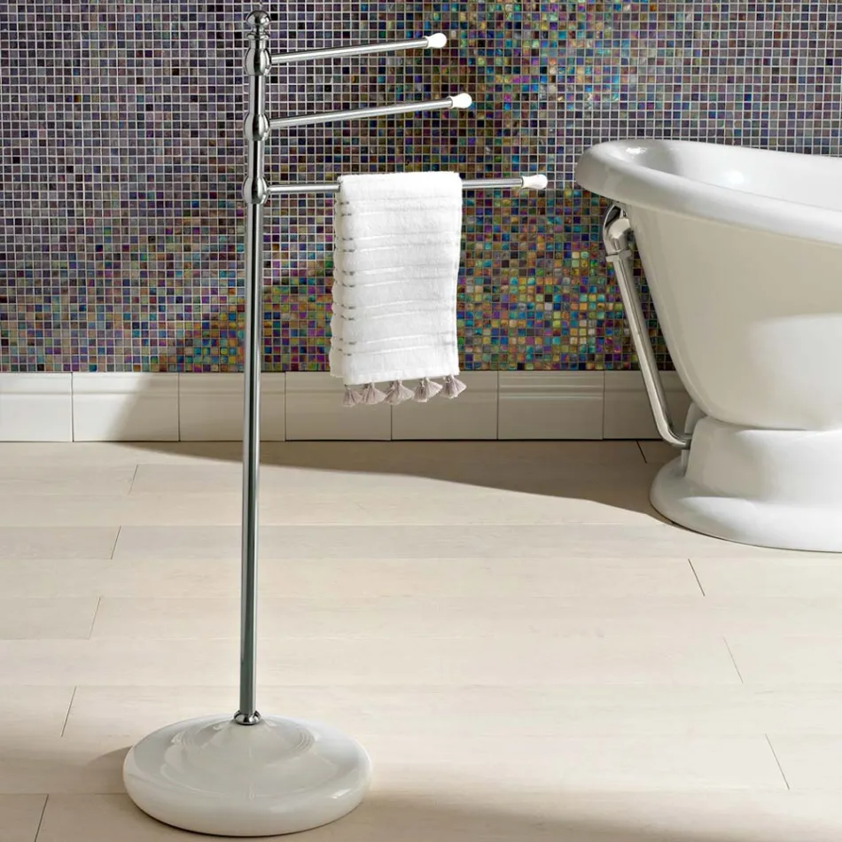 Suporte para toalha vintage com 3 braços em latão e cerâmica - Lyon Viadurini