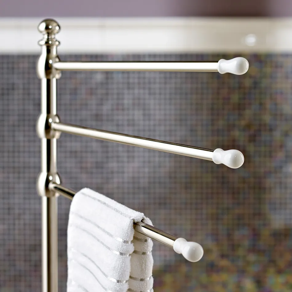 Suporte para toalha vintage com 3 braços em latão e cerâmica - Lyon Viadurini