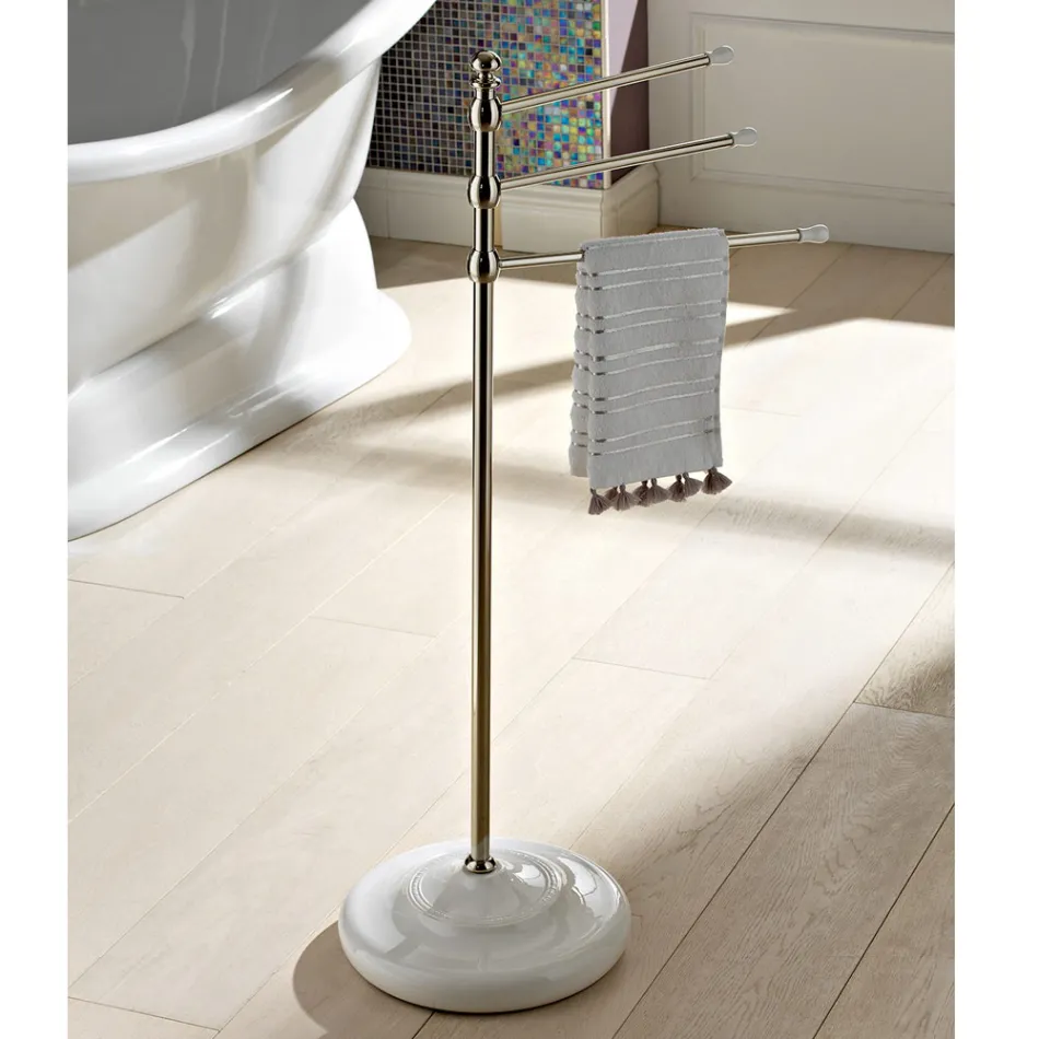 Suporte para toalha vintage com 3 braços em latão e cerâmica - Lyon Viadurini