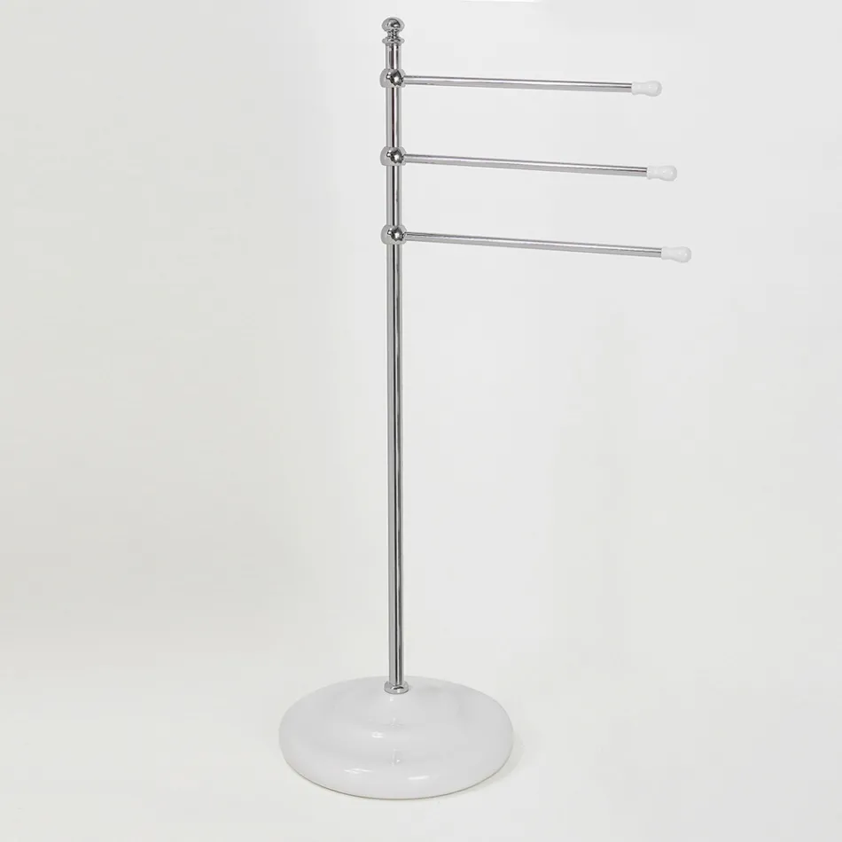 Suporte para toalha vintage com 3 braços em latão e cerâmica - Lyon Viadurini