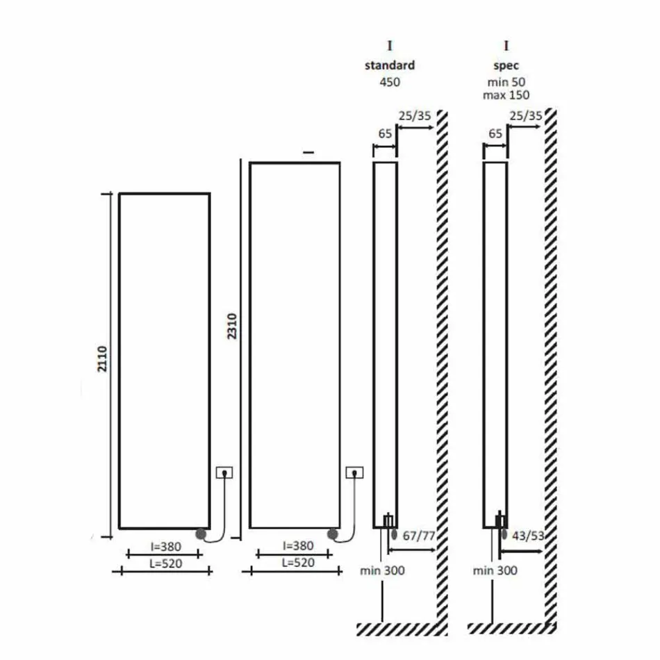 Radiador de parede moderno de placa radiante elétrica de até 1000 W - curvado Viadurini