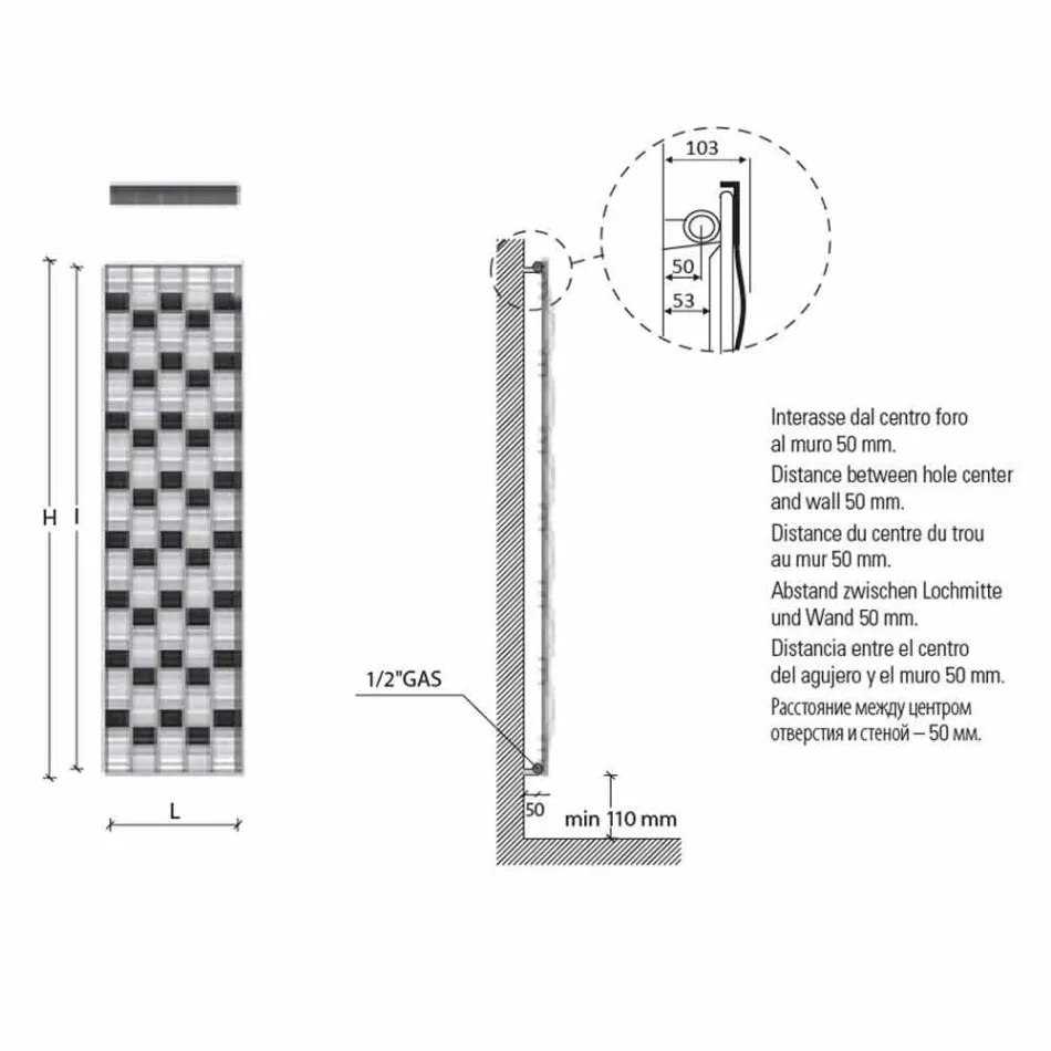 Placa radiante de aço com 5 barras de design vertical até 1003 watts - rio Viadurini