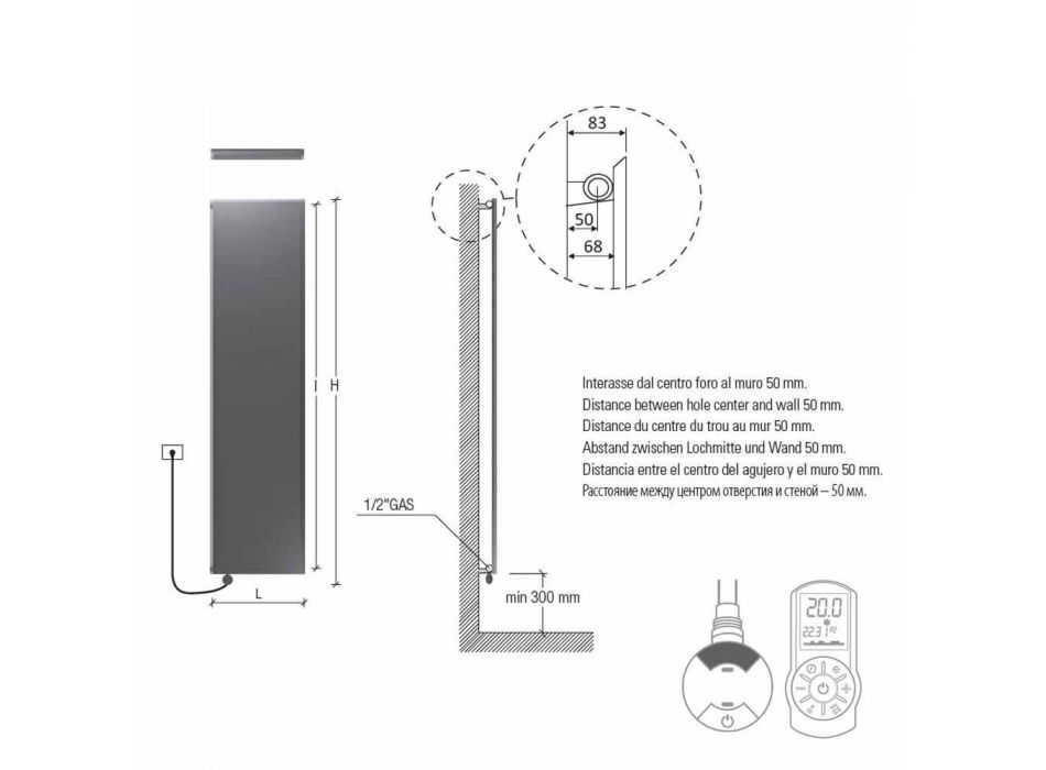 Placa radiante elétrica vertical em aço inoxidável Reflex Design 1000 W - Ice Viadurini