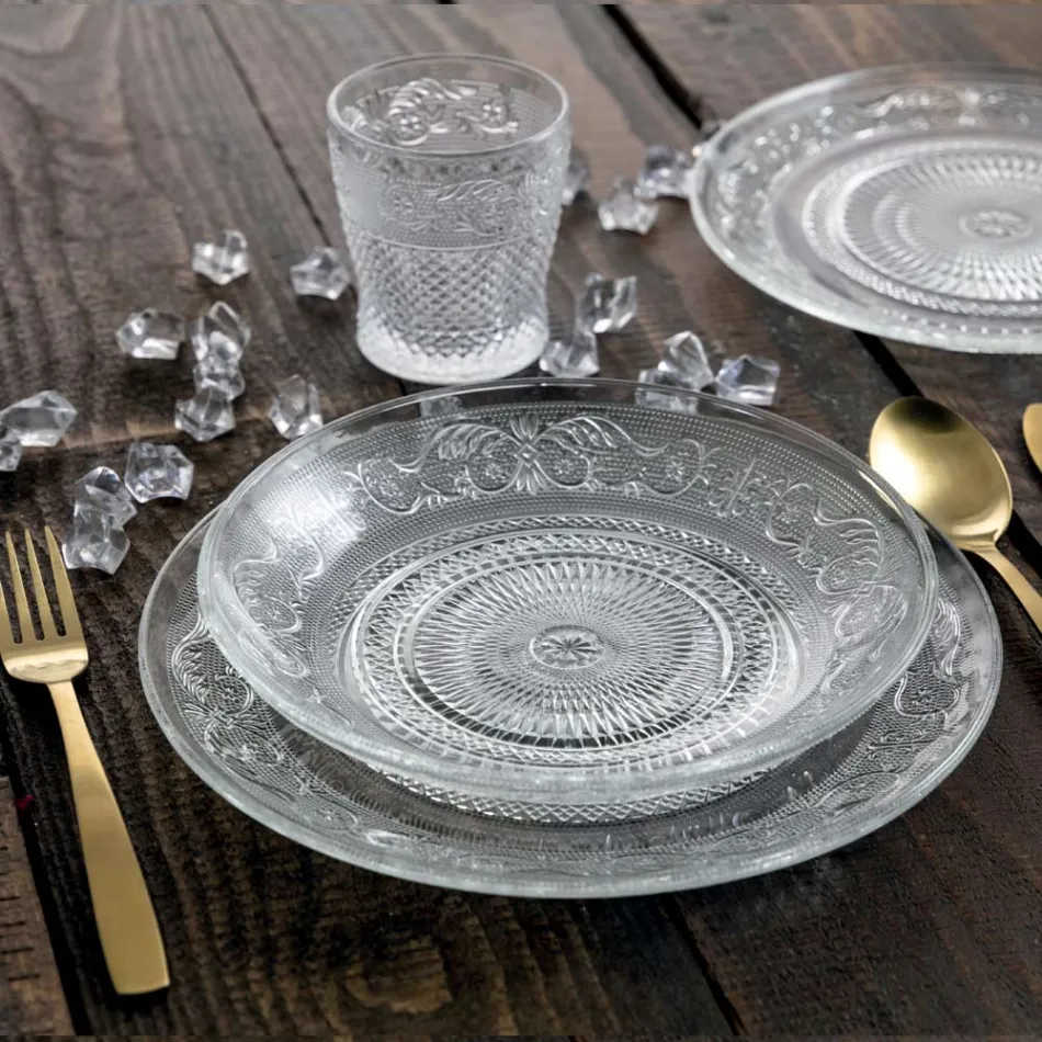 Placas de vidro transparentes com decoração clássica luxuosa 18 peças - Palazzo Viadurini