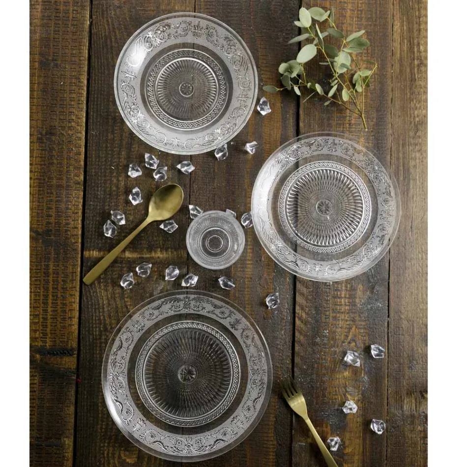 Placas de vidro transparentes com decoração clássica luxuosa 18 peças - Palazzo Viadurini