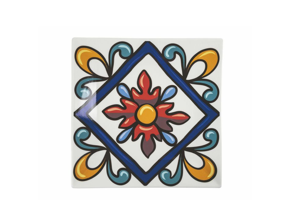 Pratos de mesa quadrados em decorações de porcelana colorida 6 peças - Iglesias Viadurini