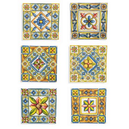 Placas quadradas em decorações de porcelana colorida 6 peças - verão Viadurini