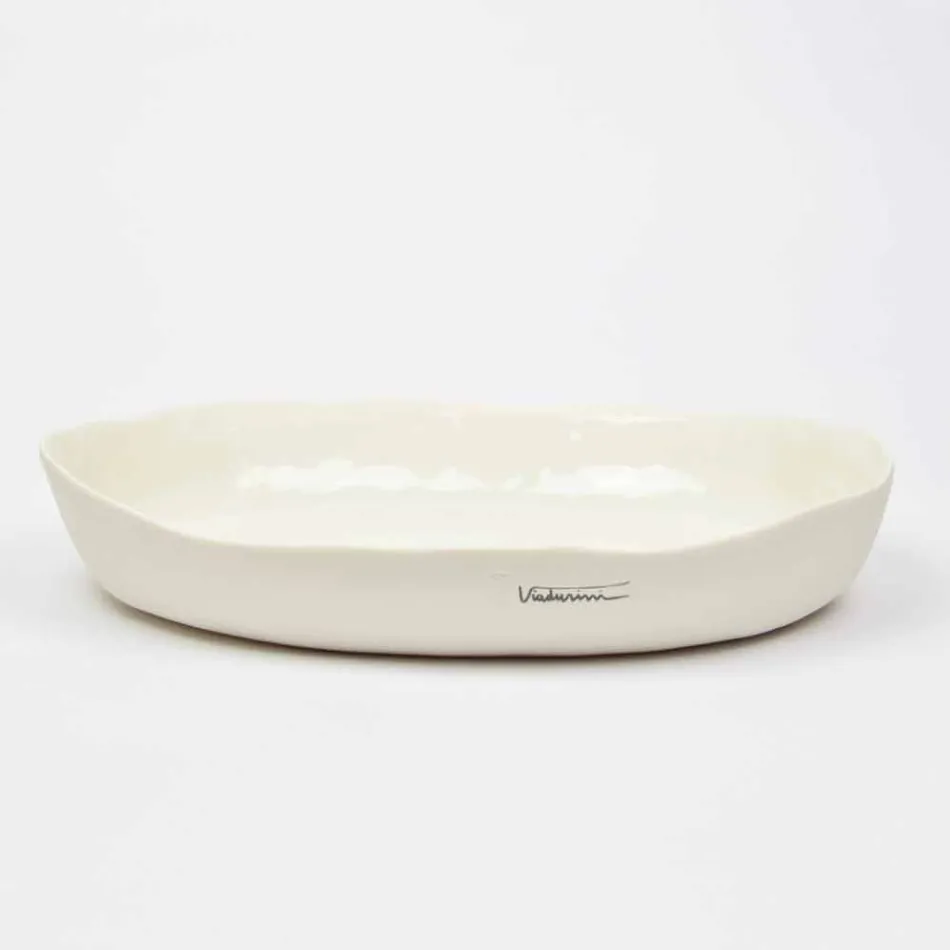 Prato de serviço oval de porcelana branca de design luxuoso - Arcimaesta Viadurini