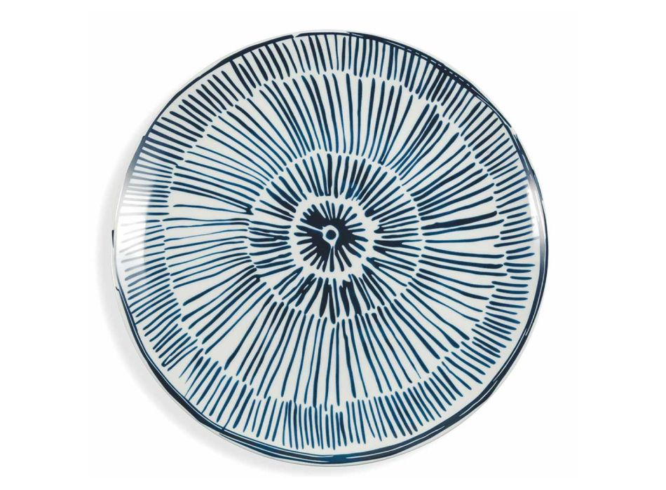Prato de servir de porcelana branca, decorações sob o vidrado azul 4 peças - Tribu Viadurini