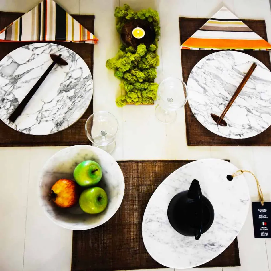 Travessa de servir redonda em mármore branco Carrara Made in Italy - Kamil Viadurini