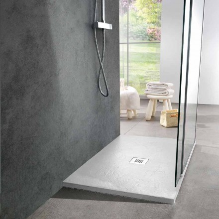 Base de chuveiro 120x90 Design moderno em efeito de ardósia de resina branca - Sommo Viadurini