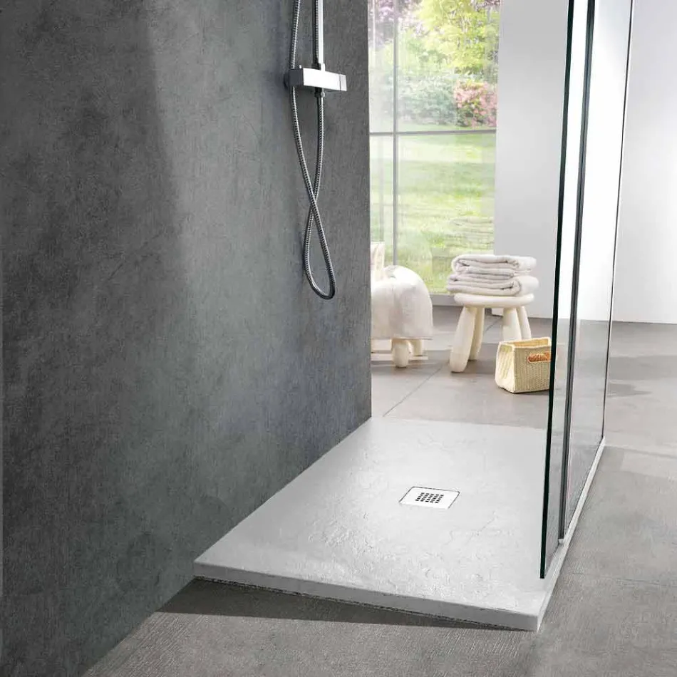 Base para ducha de resina com efeito ardósia branca 120x80 Design moderno - Sommo Viadurini