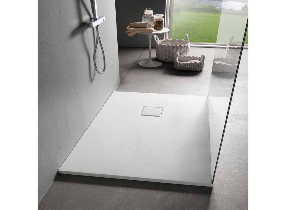 Base de banho retangular moderna 100x80 cm em resina com efeito de veludo - Estimo Viadurini