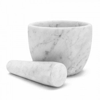 Almofariz pequeno com pilão em mármore branco de Carrara fabricado na Itália - Mirel