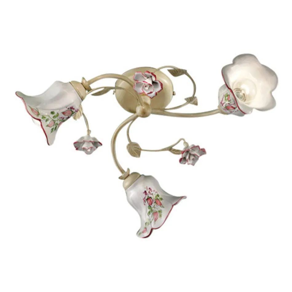 Candeeiro de Teto 3 Luzes Metal e Cerâmica Pintado à Mão Fio Vermelho - Pisa Viadurini