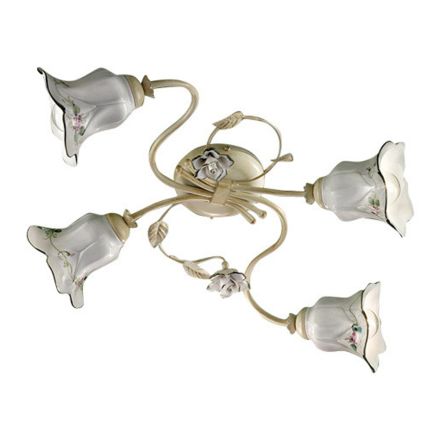 Lâmpada de Teto 4 Luzes em Metal e Cerâmica com Rosas Pintadas à Mão - Pisa Viadurini
