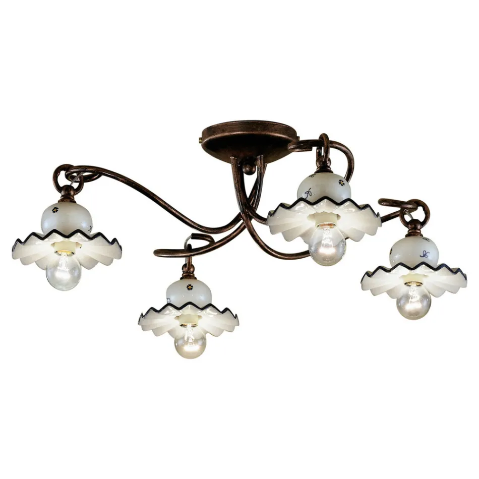 Lâmpada de Teto com 3 ou 4 Luzes em Cerâmica Artesanal Decorada à Mão - Roma Viadurini