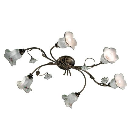 Lâmpada de Teto 6 Luzes em Cerâmica Artesanal com Rosas Decoradas - Pisa Viadurini