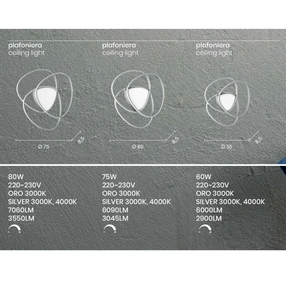Luminária de teto Luminária de parede LED em ouro ou prata com acabamento metálico - Rosella Viadurini
