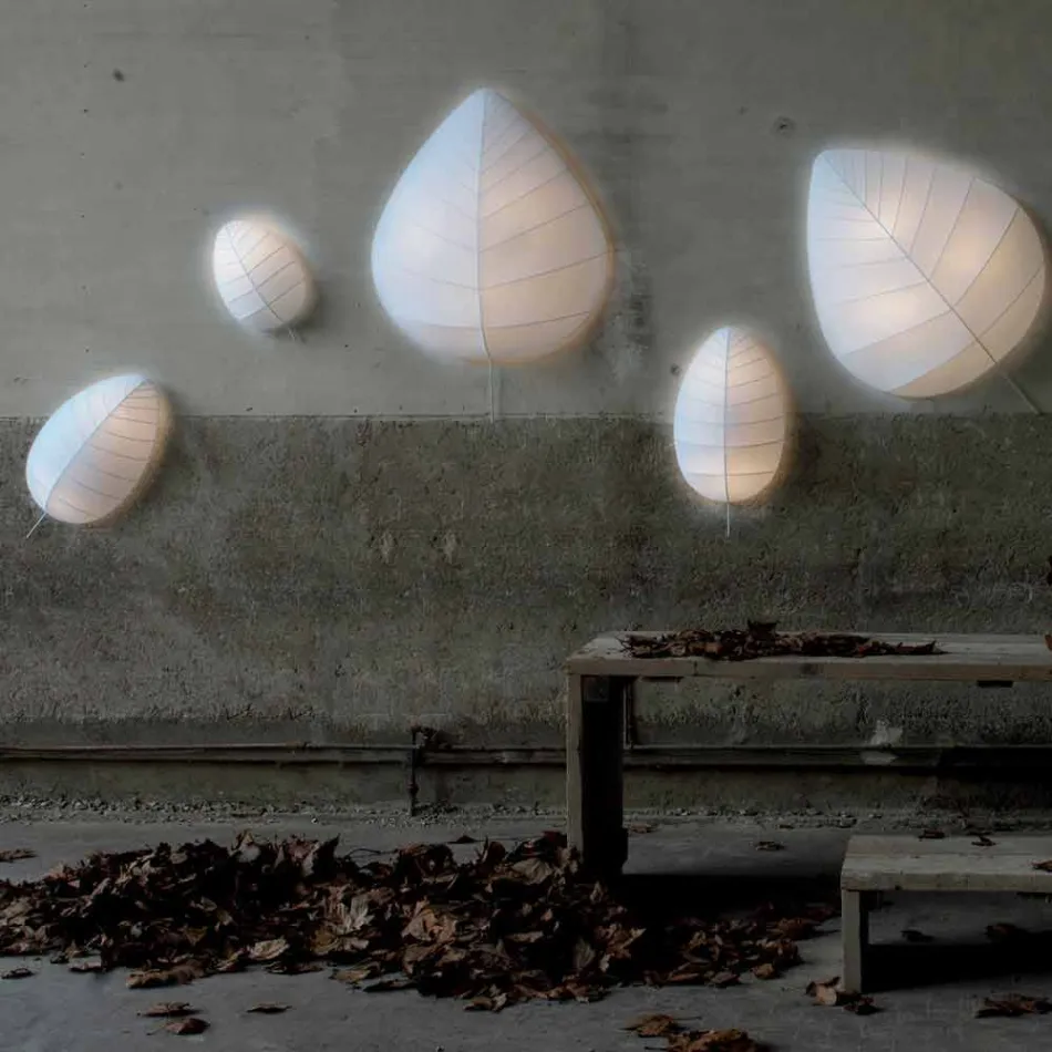 Abajur em Metal e Lycra Branco Design em 3 Dimensões - Folhagem Viadurini