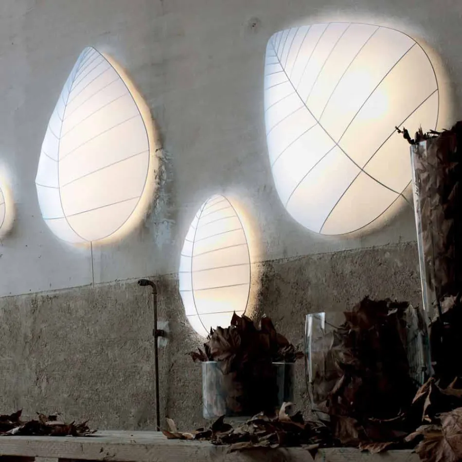 Abajur em Metal e Lycra Branco Design em 3 Dimensões - Folhagem Viadurini