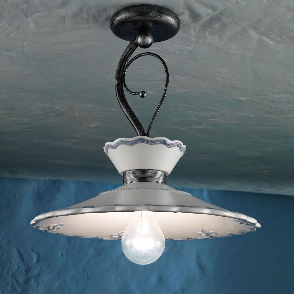 Candeeiro de Teto Artesanal em Cerâmica Efeito Bordado Pintado à Mão - Ravenna Viadurini