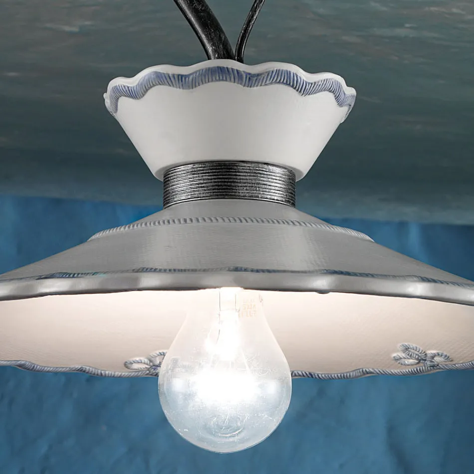 Candeeiro de Teto Artesanal em Cerâmica Efeito Bordado Pintado à Mão - Ravenna Viadurini