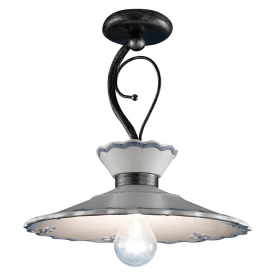 Candeeiro de Teto Artesanal em Cerâmica Efeito Bordado Pintado à Mão - Ravenna Viadurini