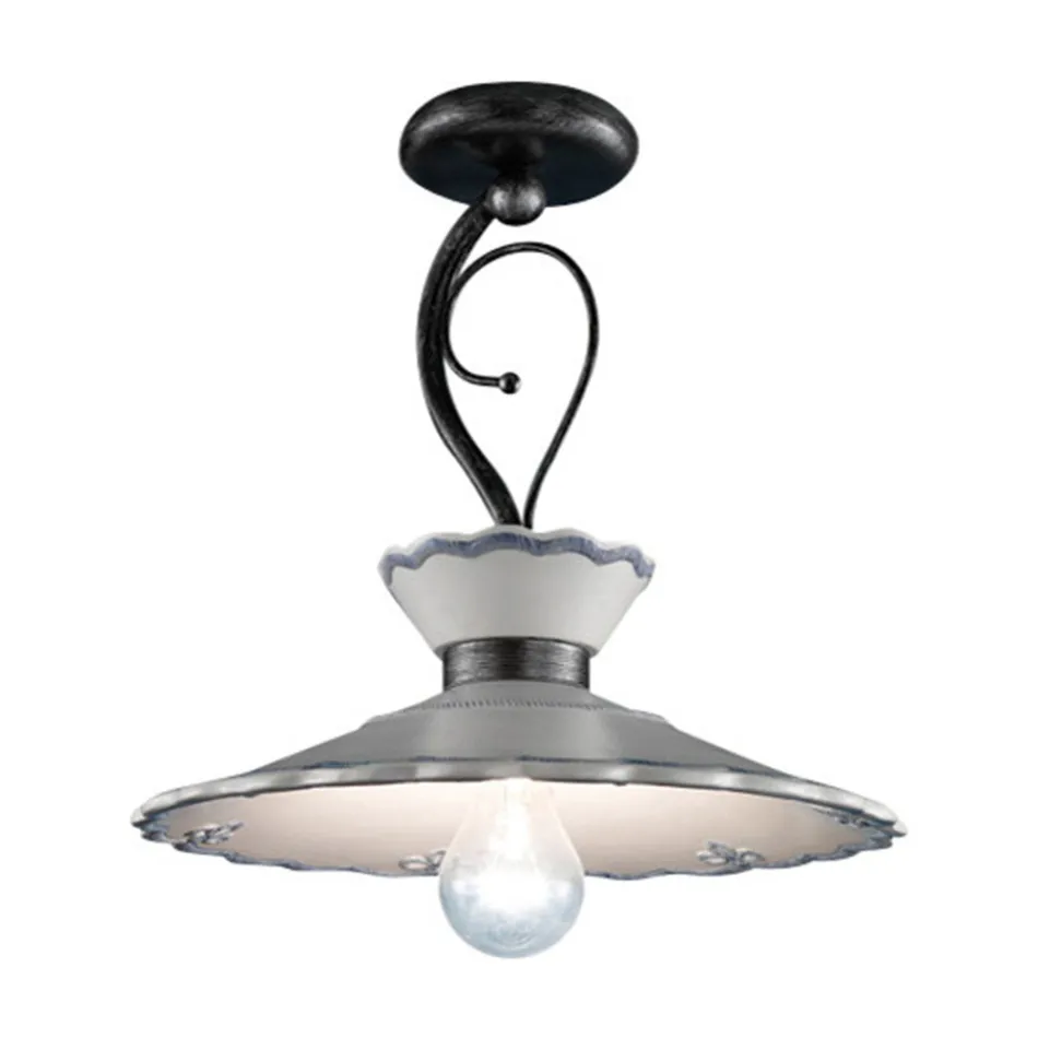 Candeeiro de Teto Artesanal em Cerâmica Efeito Bordado Pintado à Mão - Ravenna Viadurini